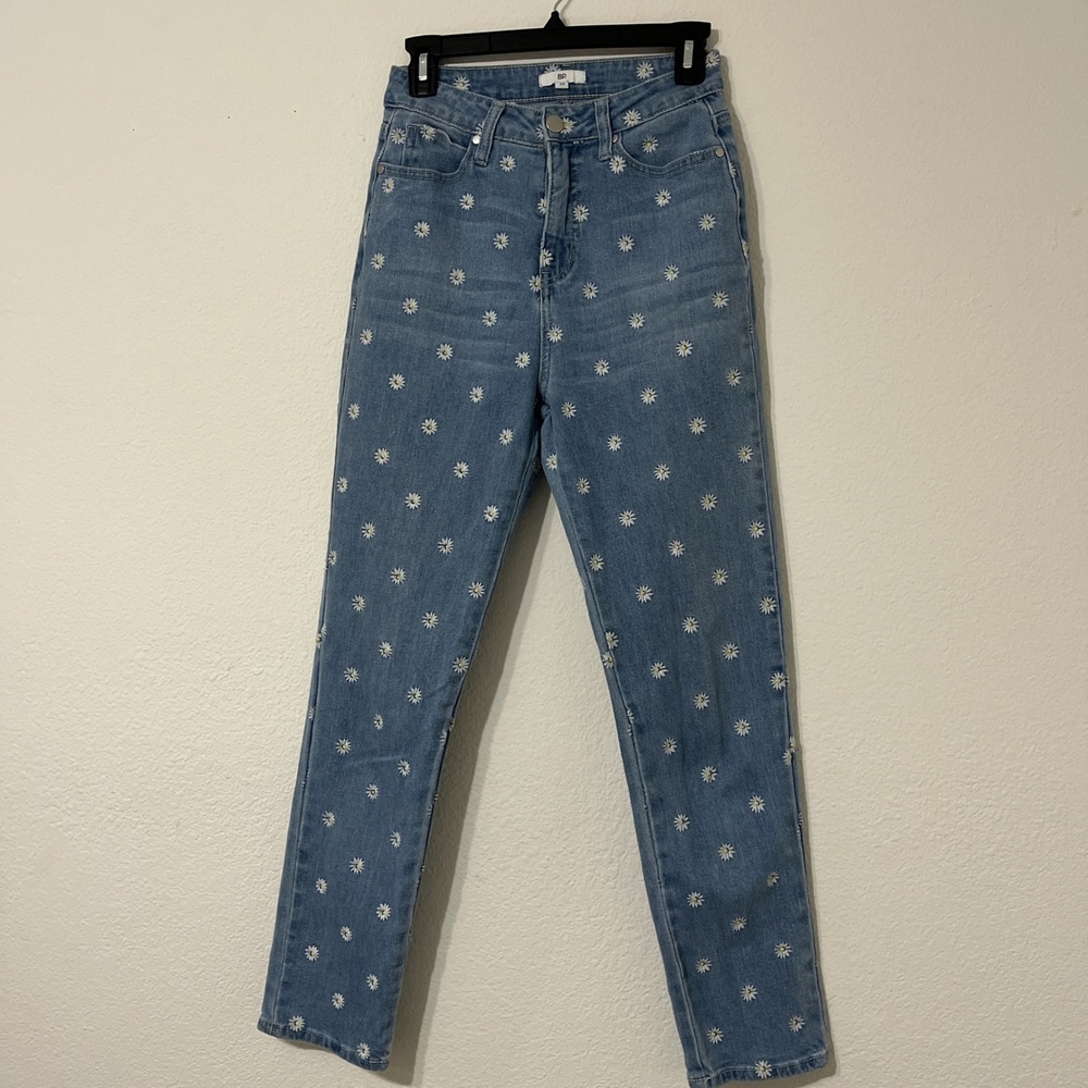 BP. Daisy Embroidered Jeans Size 25‎ High Rise Straight Leg Floral Denim Y2K